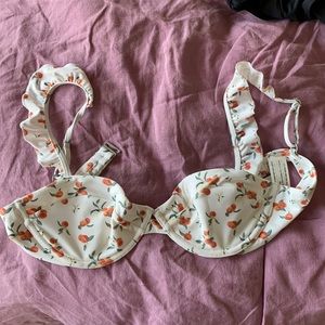 Peach print ruffle bikini top